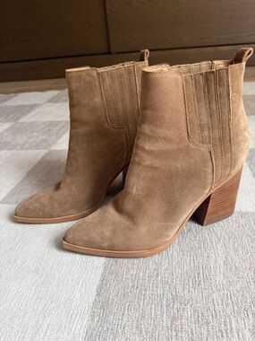 Marc Fisher LTD Oshay Pointed Toe Suede Ankle Booties in Tan